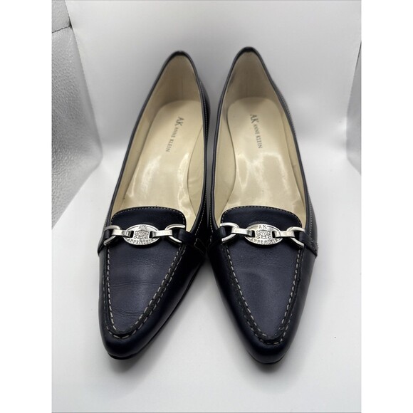 Anne Klein Spencer Kitten Heels Black Leather Gold Chain Pointed Toe Vintage? 9M - Picture 3 of 10